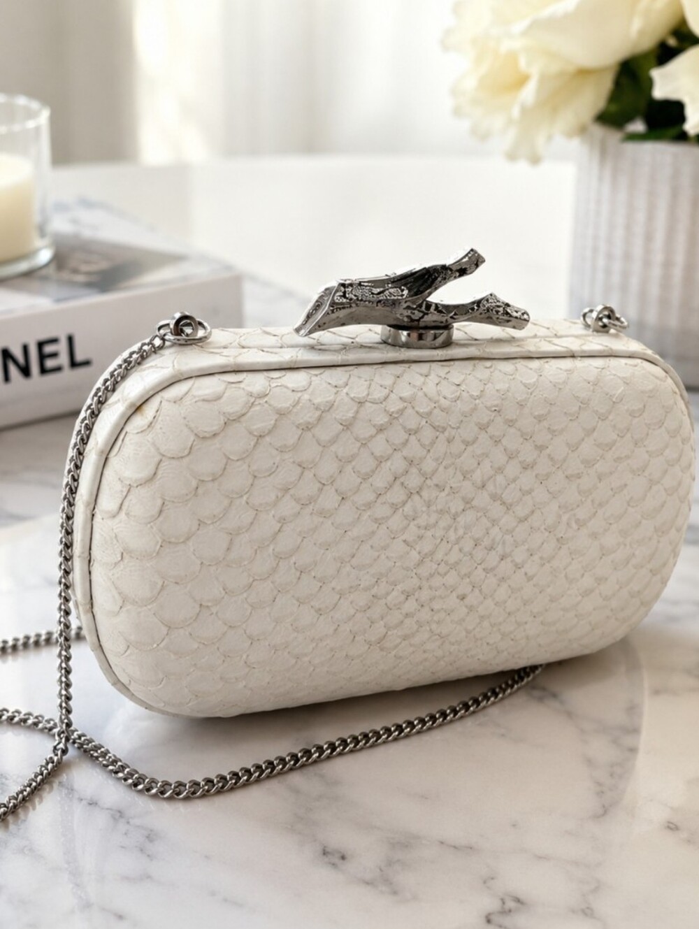 White Textured Clutch Bag